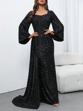 Women's Beaded V-Neck Ruffle Sleeve Formal Evening Gown, Wedding Party Cocktail Dress